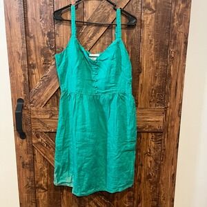 Cynthia‎ Rowley Green Linen Sundress Sleeveless Button Front Dress Size 10
